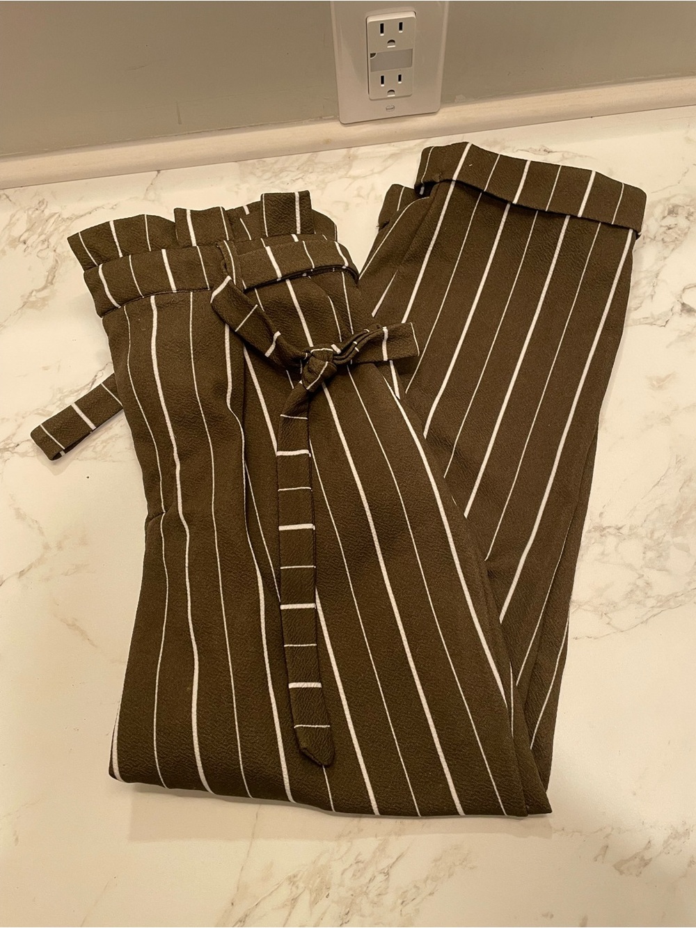 Brown/Green Pinstripe Paperbag Waist Trousers